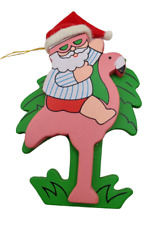 Santa Claus Riding Flamingo Christmas Tree Beach Holiday Ornament Foam Wood 4