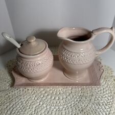 Tea With Alice Embossed Pink Creamer Sugar Bowl By David’s Castle 2008-2011 picture