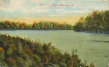 View of St. Joe River in South Bend, Indiana 1910s posted antique Americhrome picture
