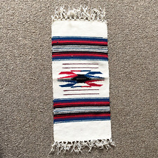 VTG Weaving Chimayo New Mexico Southwestern Wool Table Runner Mat Red Blue picture