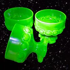 Tiffin Franciscan Madeira Citron Green Uranium Glass Footed Sherbet UV Glow 3 Pc picture