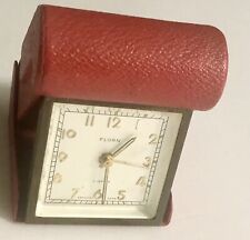 8 day travel clock FLORN Germany 7 Jewel 7J Red Vintage picture