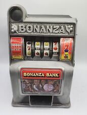 Vintage Bonanza 11” Toy Slot Machine 4 Reel Bank Coins Money Reels Work Tested ✅ picture