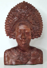 Carved wooden bust head art sculpture Woman warrior queen ethnic Bali picture