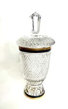 VTG Antique Gorgeous Cut Crystal Glass Gilt Black Gold Trim Jar Vase Urn Compote picture