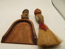 Rare Hand Carved Wooden Faces On BROOM AND SHOVEL ( SILENT BUTLER) SICILIAN 7 IN picture
