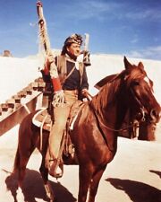 The Alamo 1960 John Wayne as Davy Crockett on horse cap rifle 8x10 Color Photo picture