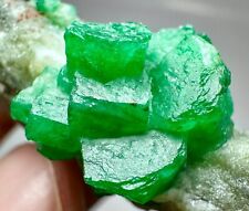 129 Ct Flower Shape Top Green Swat Emerald Crystal Cluster Bunch On Matrix @PAK picture