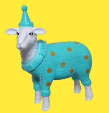 Sheep in Teal Birthday Outfit Hard Plastic Display Home Decor Figure 4.5