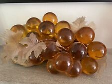 Lucite Acrylic Grape Cluster Wood Stem Large Amber Yellow Mid Century Vintage picture