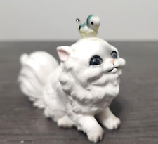 Vintage Josef Originals White Persian Kitty Cat with Bluebird Figurine 3.5