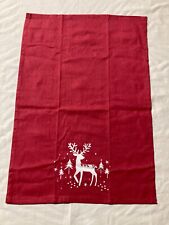 Vintage Christmas Red Reindeer Kitchen Tea Towel Cotton Souvenir picture