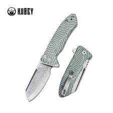 Kubey Creon Button Lock Folding Knife White/Green G10 Handle Damascus KU336A picture