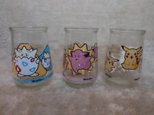 Lot of 3- Welch's Nintendo Pokemon Jelly Jam Jar Glasses Pikachu Togepi Clefairy picture