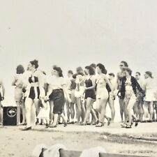 Old Original Photo BW Vintage Photograph Crowded Beach Scene 1945 picture