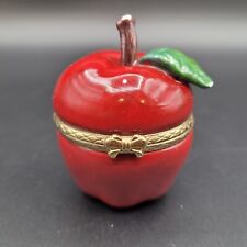 Red Apple Hinged Trinket Pill Jewelry Box Vintage Small Ceramic Teacher Gift picture