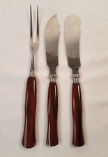 Vintage Cheese Serving Set Rostfrei Stainless Glossy Faux Wood Handles 3 PC picture