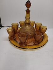 VTG 1970s Tiara Amber Sandwich Indiana Glass Decanter Set 10 Pieces picture