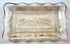 Vintage Last Supper Pressed Glass Trinket Pin Tray Dish Pink Tone picture