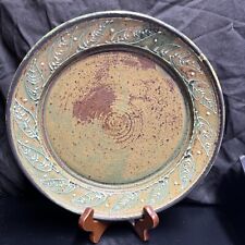 Large Pottery Charger Plate Handmade Platter  10.5” in Olive, Green and Tan picture
