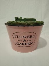 Vintage Metal Bucket Floral Arrangement Bin Container Pink Flowers & Garden picture