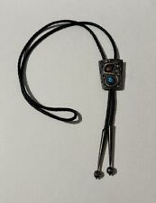Vintage Navajo Sterling coral turquoise snake bolo tie picture