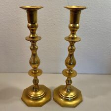 VTG Pair Solid Brass Candlesticks Tall Heavy Octagonal Base Made in India 16