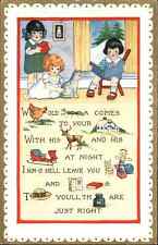 Whitney Christmas Rebus Puzzle Children Reading Vintage Postcard picture