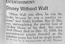 DISNEY WITHOUT WALT ...  1969 NEWSWEEK Article Photocopy 