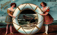 Vintage Post Card Souvenir From Rockaway Beach Row Boat Girls  New York  D124 picture