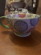 Pier 1 Imports Hand Painted Floral Dutch Wax Footed Oversized Stoneware Mug 16oz picture