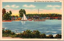 c.1940's  Lake Geneva Williams Bay Wisconsin Linen Postcard Sailboat Posted 1941 picture