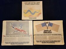 Rare Braniff Airlines collectibles -(3) iron-ons, (2) photos, craft listing, map picture