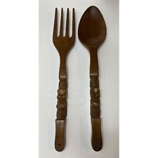 VTG Large Mid Century Americana Wooden Carved Large Tiki Fork & Spoon Decor picture
