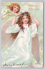 Postcard A Merry Christmas Beautiful Angels Posted 1908 picture