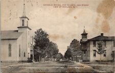c.1913 Wayland NY Catholic Church School Street View Postcard DB Posted 5T  picture