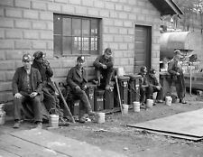 1938 Coal Miners Waiting for Trip to Mine, WV Old Photo 8.5
