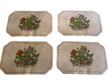 Vintage Mushroom Vinyl Placemats 70s Green Brown W/Gold Band Merry Set Of 4 picture