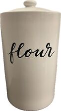 Threshold Stoneware Hand Lettered FLOUR White canister for food storage With lid picture