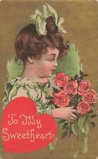 c1910s Girl Roses Heart Valentines Day P314 picture