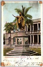 VINTAGE POSTCARD KING KAMEHAMEKA I STATUE IN HONOLULU POSTED FROM HAWAII 1908 picture