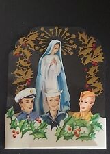 Vtg Christmas Card Military Navy Marines Army Virgin Mary Die Cut unused w env picture