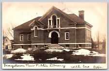 Postcard Georgetown New Public Library MA snow 1906 RPPC N133 picture