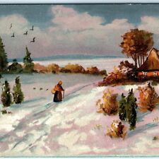 c1910s Raphael Tuck Embossed Tucks PC #132 O'er Hill And Dale Cottage Snow A153 picture
