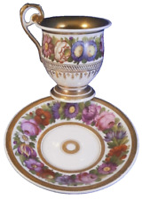 Antique 19thC Old Paris French Porcelain Floral Cup & Saucer Vieux de France picture