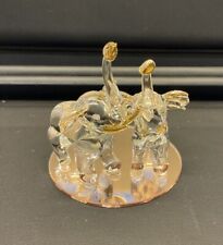 Vintage Dura Best Crystal Elephant Mother & Baby Glass Figurine W/ Gold Accents picture