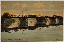 Postcard Scotia Bridge and Reflection, Schenectady, NY Mohawk River Vintage picture