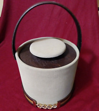 1960s Elmar Mfg Ice Bucket Barware Tan Corduroy Brown Leatherette Vintage picture