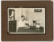 Man Writing Will ? Gun on Victorian Inkwell Jewish Book in Hebrew, Vintage Photo picture