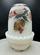 Vintage Fenton Hand Painted Artist Signed Fairy Lamp Pine Cones & Berries picture
